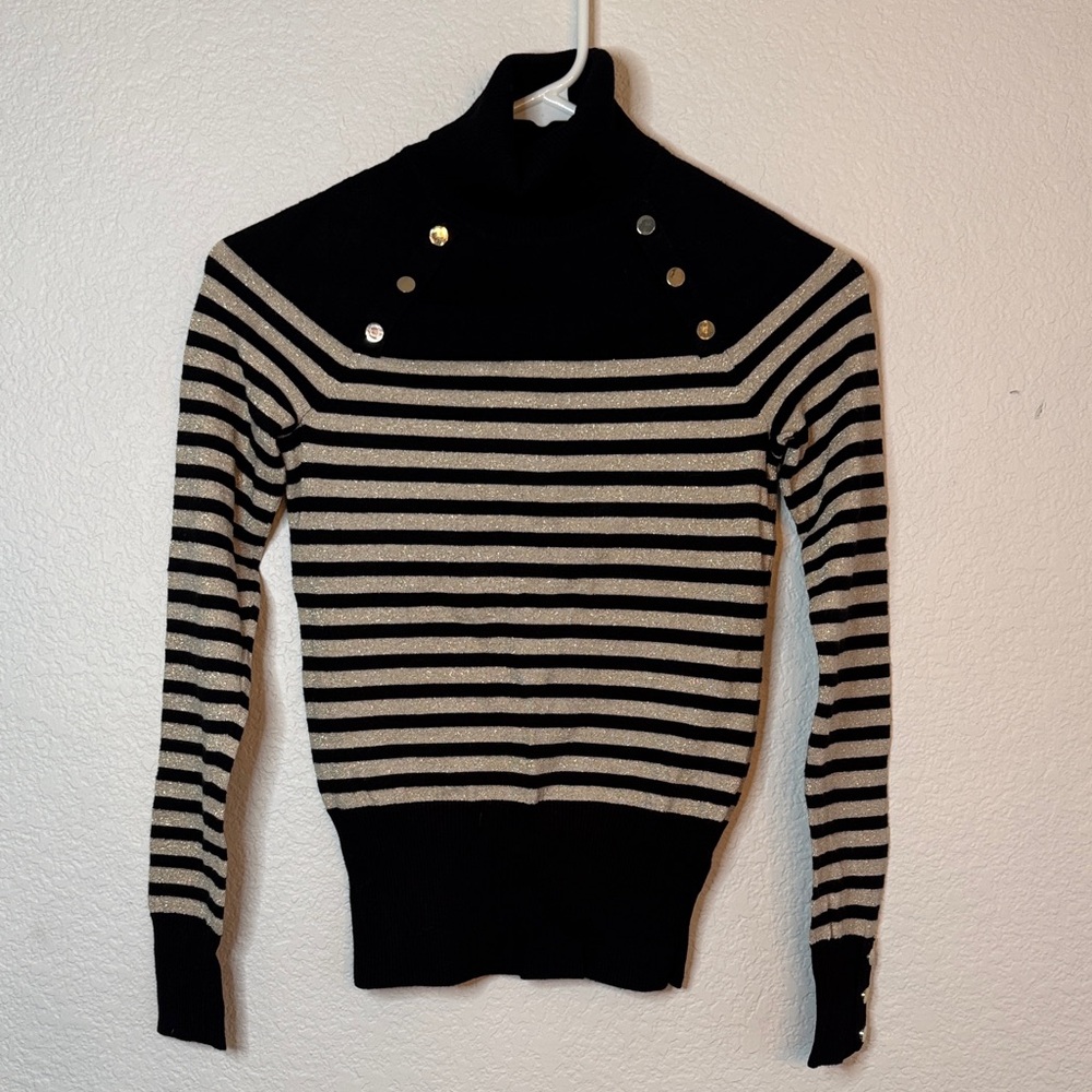 White House Black Market Striped Metallic Turtleneck Sweater- Size XS